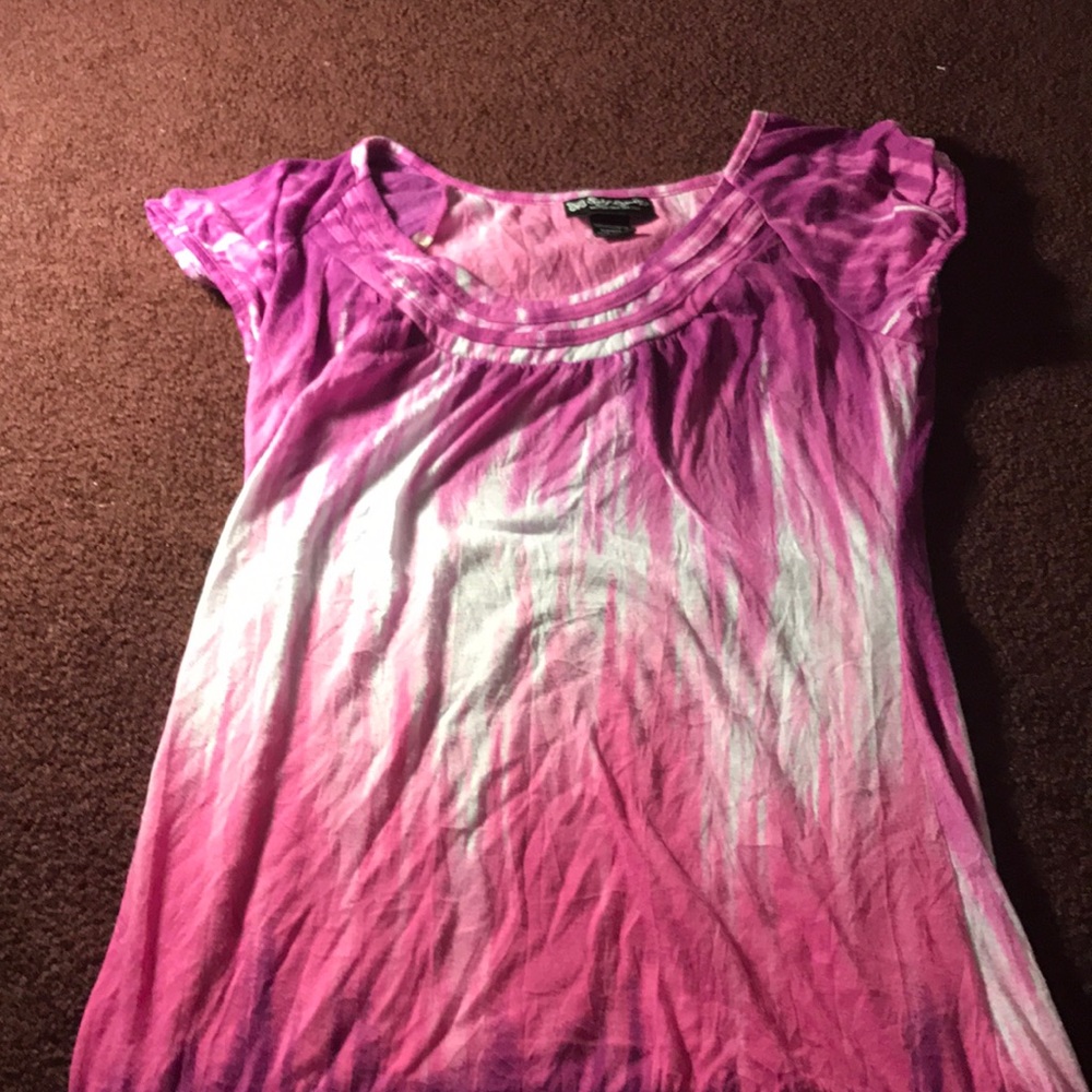 A purple, pink, and white t shirt